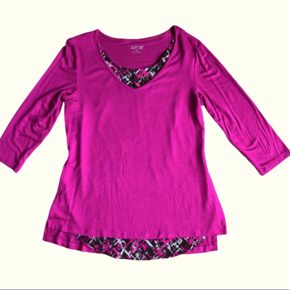 NEW APT9 Chiffon Hem Tee Shirt Magenta Small Petite Women’s NWOT - Picture 3 of 16